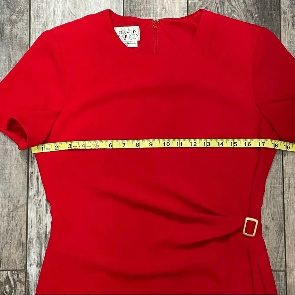 Vintage David Warren Short Sleeve MIDI Sheath Dress Red Size 10